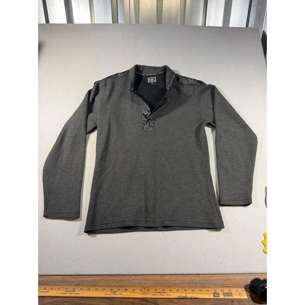 Gianni Versace Mens XL Gray Knit Quarter Button Mock Neck Pullover Long Sleeve